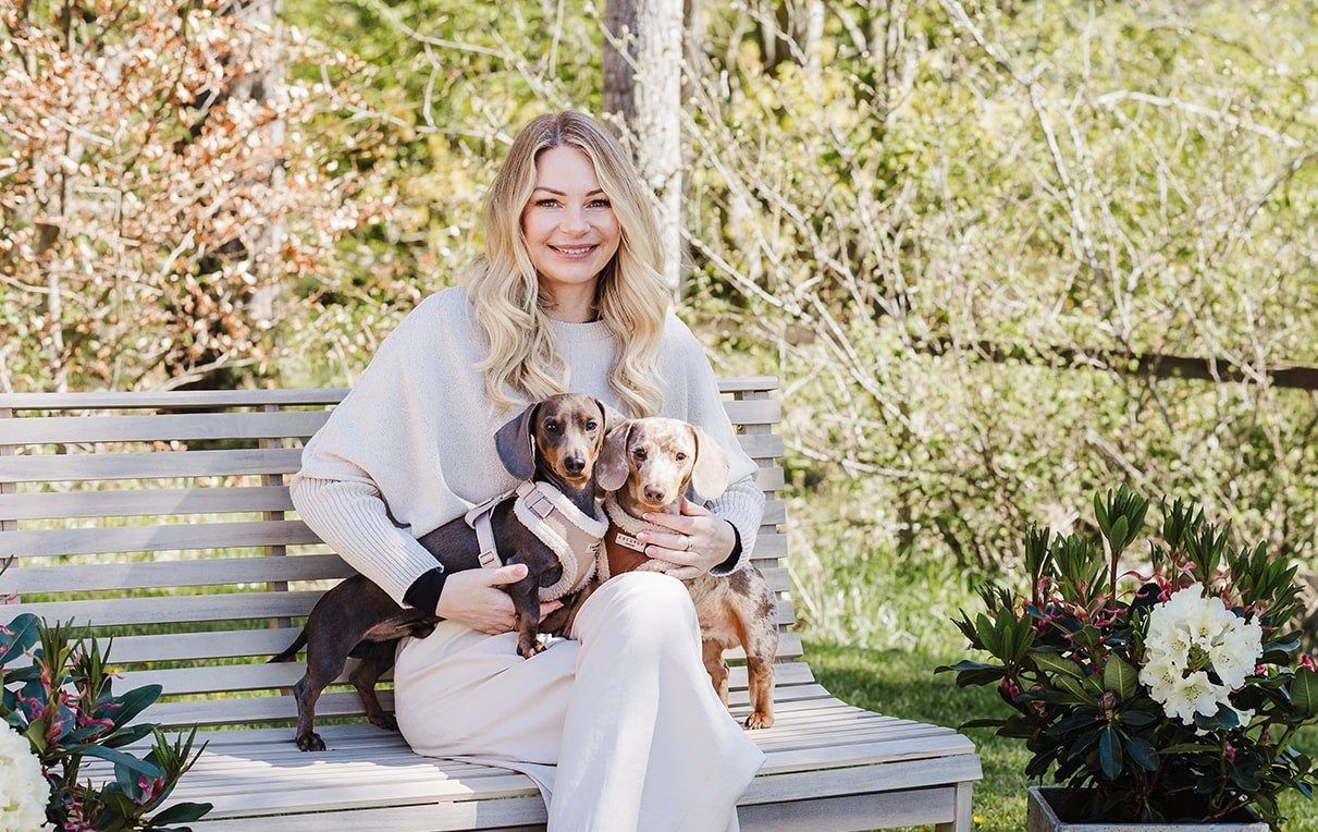 Dr Rachel Megahy with her two dachshunds.